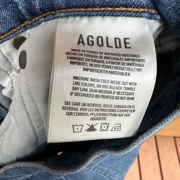 Agolde Riley Crop Button Fly High Waist Straight Leg Blue Jeans Size 28 - Picture 11 of 16